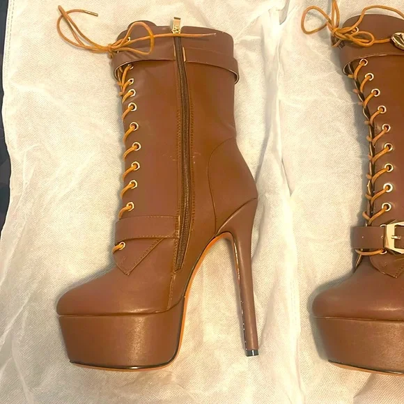 Ann Creek stiletto platform Brown lace-up boots - size 7 - Picture 6 of 9